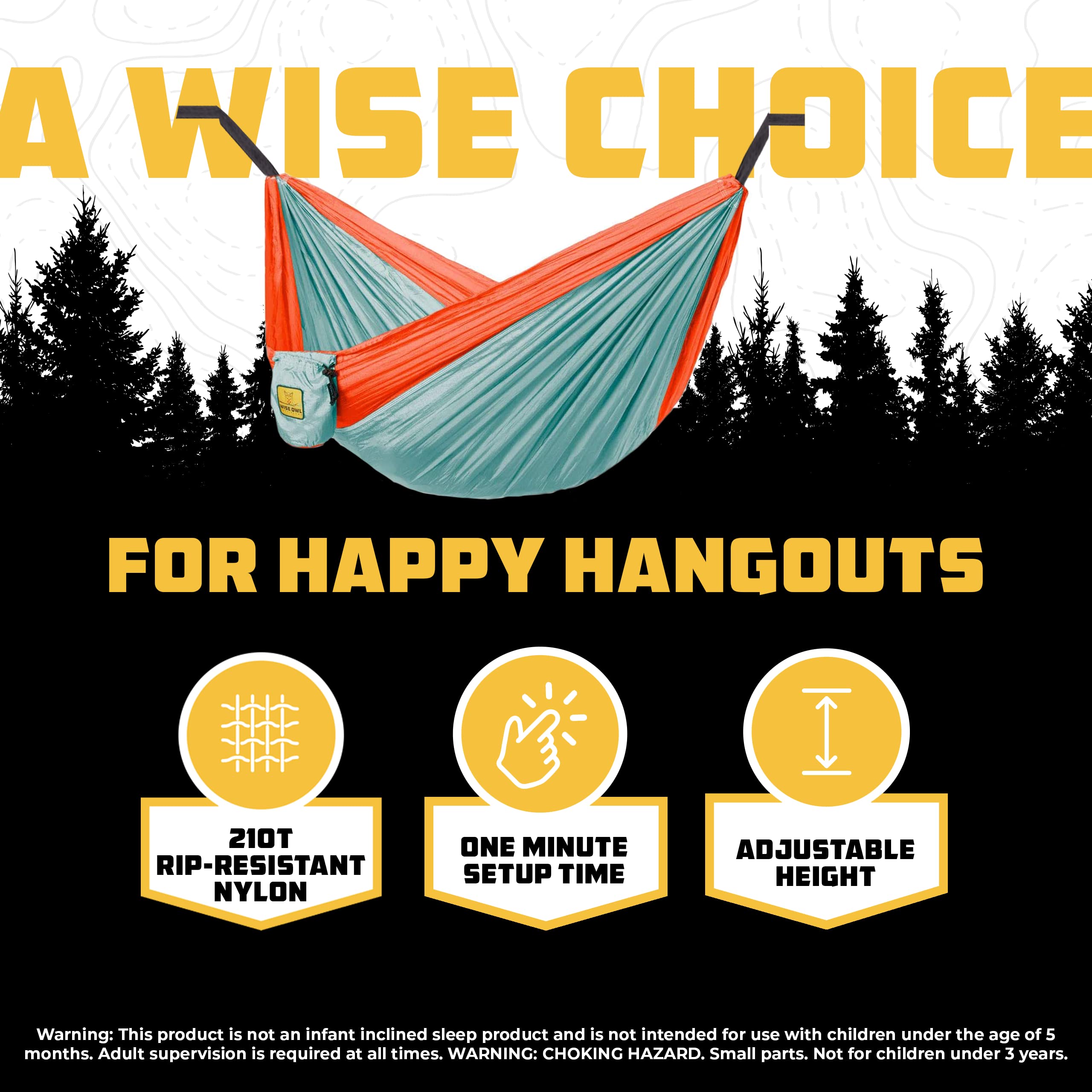 Wise Owl Outfitters Kids Hammock - Small Camping Hammock, Kids Camping Gear w/Tree Straps and Carabiners for Indoor/Outdoor Use