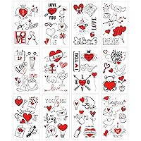 75Pcs Valentine's Day Temporary Tattoos for Women Kids, 12 Sheets Red Black Love Heart Flowers Tattoo Stickers for Body and Items Decoration