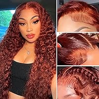 13x6 Reddish Brown Deep Wave Lace Front Wigs Human Hair 200% Density 28 Inch Curly Frontal Wigs for Black Women Auburn Copper Red Glueless HD Lace Front Wig Human Hair Pre Plucked