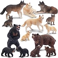 Toymany 14PCS Forest Animals Toy Figurines - Wolf and Bear Figures with Their Cub, Birthday Gift Christmas Toy for Kids Toddler