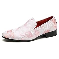 Mens Penny Loafers Embroidery Casual Slip On Driving Wedding Prom Shoes Moccasins Smoking Slipper Pink