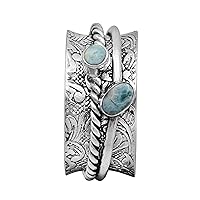 Spinner Ring|| Larimar Gemstone Spin Band Textured Design 925 Sterling Silver Handmade Handmade Finish Meditation Fidget Ring