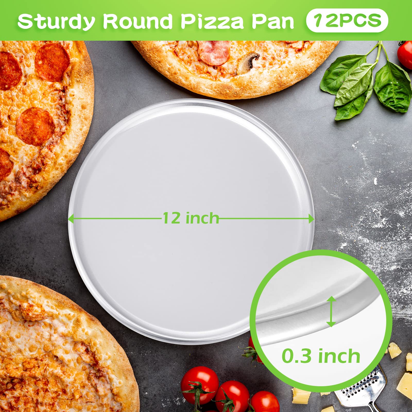 12 Pieces Pizza Pan Bulk Restaurant Aluminum Pizza Pan Set Round Pizza Pie Cake Plate Rust Free Pizza Pie Cake Tray for Oven Baking Home Kitchen Restaurant Easy Clean (12 Inch)