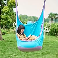 Upgraded Kids Pod Swing, Hanging Pod Swing Chair with Inflatable Cushion, Child Hanging Hammock Swing for Indoor and Outdoor, Sensory Pod Swing for Kids (Two Straps, Blue)