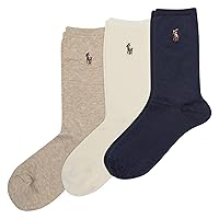Polo Ralph Lauren womens Classic Embroidered Pony Crew Socks - 3 Pair Pack - Soft Lightweight Cotton Comfort