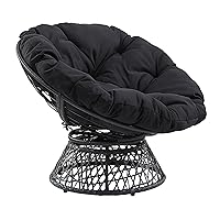 OSP Home Furnishings Wicker Papasan Chair with 360-Degree Swivel, Grey Frame with Black Cushion