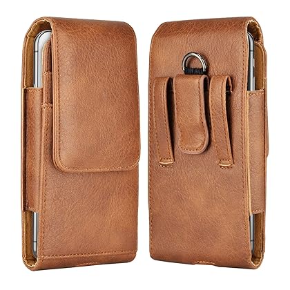 Takfox Phone Holster for Samsung Galaxy Note 20 S22 Ultra S21+ S20 FE S10 S9 A02s A03s A12 A13 A32 A42 A52 A53 A73 5G A01,Note 10 9 J7 Leather Cell Phone Belt Clip Holster Carrying Pouch Holder,Brown