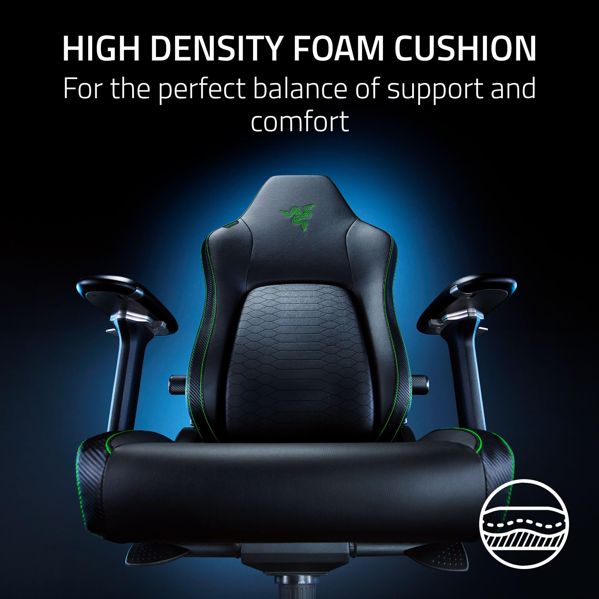 Razer Iskur V2 Gaming Chair: Adaptive Lumbar Support - Adjustable Lumbar Curve - High Density Foam Cushions - Reactive Seat Tilt &152-degree Recline - 4D Armrests - Synthetic Leather - Black