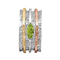 Spinner Ring with Green Peridot 925 Sterling Silver Fidget Band Meditation Ring for Men Women Anxiety Stress Relieving Unisex Ring