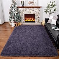 HOMORE Luxury Fluffy Area Rug Modern Shag Rugs for Bedroom Living Room, Super Soft and Comfy Carpet, Cute Carpets for Kids Nursery Girls Home, 4x6 Feet Gray Purple