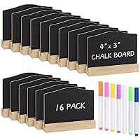 Mini Chalkboard Signs with Stand, 16 Pack Reusable Wooden Tabletop Chalkboard 4 X 3 Inch, Buffet Food Signs for Party Black Mini Tabletop Sign for Restaurant, Wedding and Bar Countertop