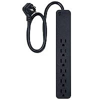 GE Pro 6-Outlet Surge Protector, 2 Ft Extension Cord, 620 Joules, Power Strip, Flat Plug, Integrated Circuit Breaker, Wall Mount, UL Listed, Black, 45170
