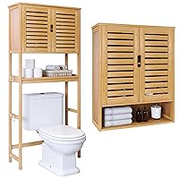 SMIBUY Bathroom Over The Toilet Storage Cabinet and Bathroom Cabinet Wall Mounted, Door Bamboo Cabinet Organizer and Space Saver Medicine Cabinet with 2 Door and Adjustable Shelves (Natural)