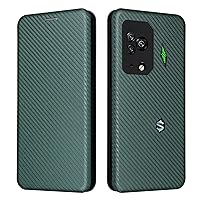 ZORSOME for Xiaomi Black Shark 5 Pro Flip Case,Carbon Fiber PU + TPU Hybrid Case Shockproof Wallet Case Cover with Strap,Kickstand,Stand Wallet Case for Xiaomi Black Shark 5 Pro,Green