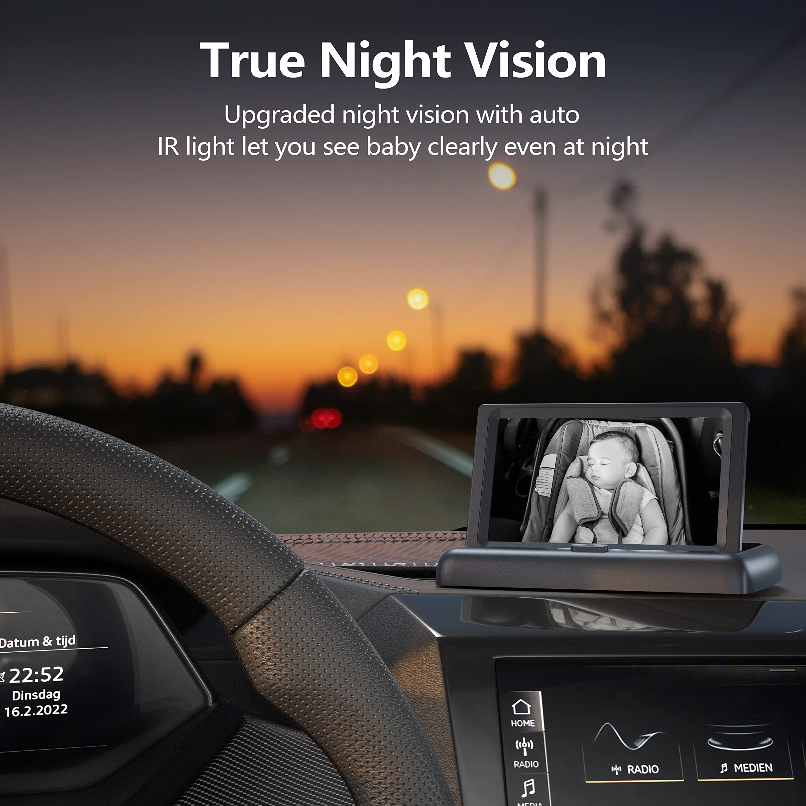 BABYMUST 1080P Baby Car Mirror with Night Vision Function, 4.4”HD Wide Seat Mirror Camera to Observe Baby's Every Movement While Driving, Monitor with 360°Fixable Camera
