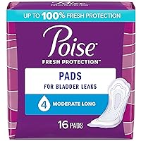Poise Incontinence Pads & Postpartum Incontinence Pads, 4 Drop Moderate Absorbency, Long Length, 16 Count, Packaging