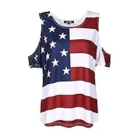 Women's American Flag T-Shirt Casual Cold Shoulder Tunic Tops Loose Blouse Shirts