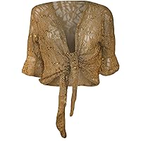 WearAll Women's Plus Size Sequin Lace Tie Up Ladies 3/4 Bell Sleeve Crochet Party Top - Gold - US 20-22 (UK 24-26)