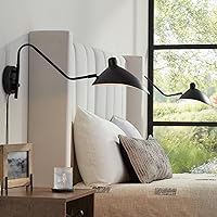360 Lighting Colborne Modern Swing Arm Wall Lamps Set of 2 Black Plug-in Light Fixture Up Down Swivel Metal Shade for Bedroom Bedside Living Room Reading House