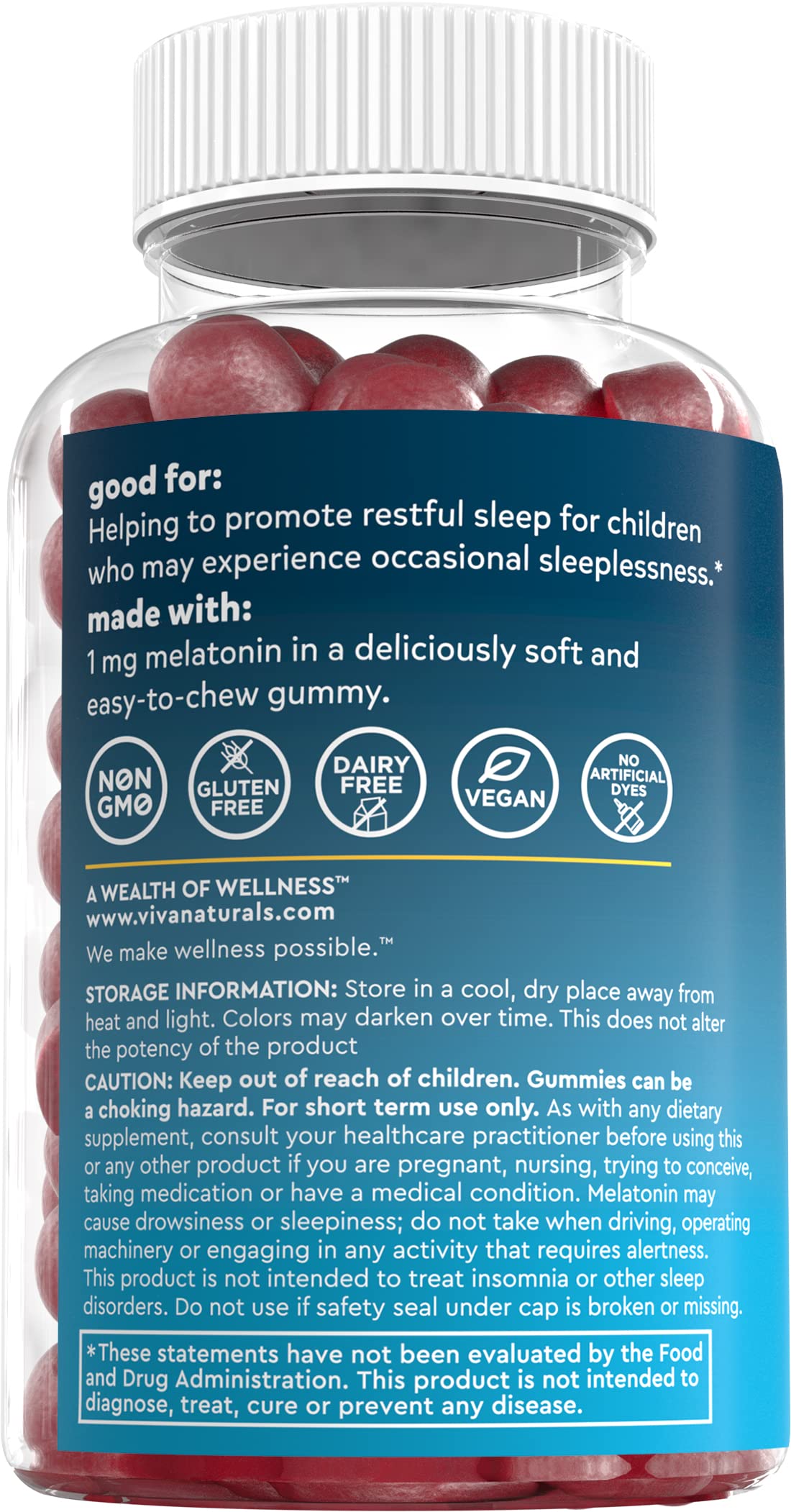 Viva Naturals Melatonin Gummies for Kids (120 Gummies), Delicious Strawberry Flavor - Melatonin 1 mg to Promote Restful Sleep, Non Habit Forming Kids Melatonin Gummy