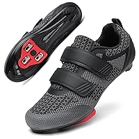 Unisex Road Bike Cycling Shoes Compatible with Peloton Shimano SPD Bike Riding Shoes for Men Women, 3 Straps, Pre-Installed Delta Cleats for Indoor Outdoor Cycling Biking