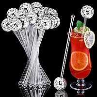 24 Pcs Disco Balls Cocktail Stirrers Plastic Round Top Swizzle Sticks Cake Pops Mirror Ball Coffee Beverage Stirrers for Home Bar Coffee Shop Use(Transparent)