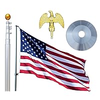 Service First Telescoping Flagpole (20 ft, Silver) with Silver Flash Collar and Gold Eagle Finial Topper