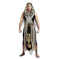 Adult All Powerful Pharaoh Costume Mens, Black and Gold Egyptian Ruler Halloween Outfit