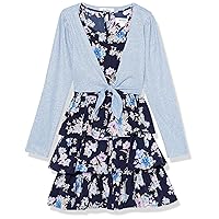 Speechless Girls' Sleeveless Tiered Dress and Tie Front Cardigan