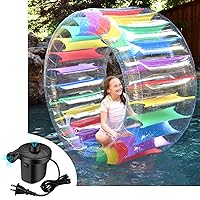 Inflatable Pool Wheel Roller 65” - Electric Pump Included - Colorful Pool Float Toy - Water Toy for Beach, Lake, or Pool