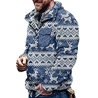 Mens Fuzzy Fleece Jackets Christmas Button Up Plaid Sherpa Jackets Big and Tall Western Vintage Graphic Pullover Coat
