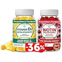 Biotin and Vitamin D3 Gummies Bundle - Hair Skin and Nails Gummies with Vitamin C and E - Organic, Non-GMO, Vegetarian, No Corn Syrup