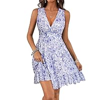 ZABERRY Womens Sundresses 2024 with Pockets Wrap V Neck Floral Sexy Empire Waist Summer Dress