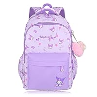 Cartoon Kuromi Print Casual Backpack Laptop Backpack Bike Travel Hiking Rucksack Daypack Purple (With Cute Pendants)