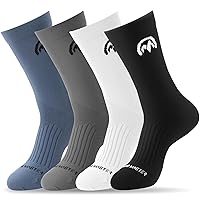 OutdoorMaster 4 Pack Cycling Socks, Compression Cushioned Bike Socks, Athletic Tall Crew Hiking Running for Men & Women