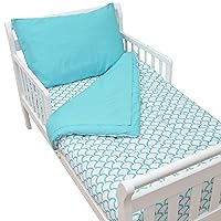 American Baby Company 100% Cotton Percale 4-Piece Toddler Bedding Set, Aqua Sea Wave, for Boys and Girls