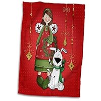 3dRose Country Christmas Theme with Angel and Dog in Green and Red - Towels (twl-240137-1)