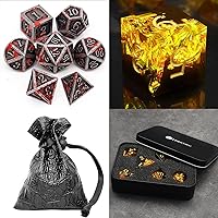 Haxtec Bloodstained Metal DND Dice Set Blood Polyhedral D&D Dice and Sharp Edge Dice Set Yellow Black Resin DND Dice Set for Dungeons and Dragons Gift TTRPG Antique Metal Halloween Dice