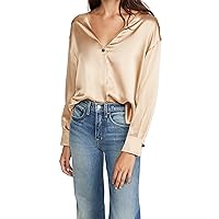 Vince, Women's, V-Neck Ball Button Blouse, Chamois, Extra Extra Small
