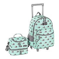 Tilami Rolling Backpack 18 inch Double Handle with Lunch Bag Wheeled Kids Backpack for Girls and Boys, Hedgehog Green