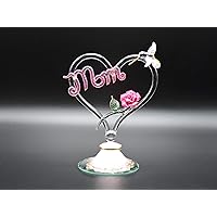 Blown Glass Heart and Hummingbird with Porcelain Red Rose - Heart and Roses for Mom