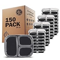 Freshware Meal Prep Containers 3 Compartment with Lids, Food Storage Containers, Bento Box, BPA Free, Stackable, Microwave/Dishwasher/Freezer Safe,24 oz (32cm) (Pack of 150)