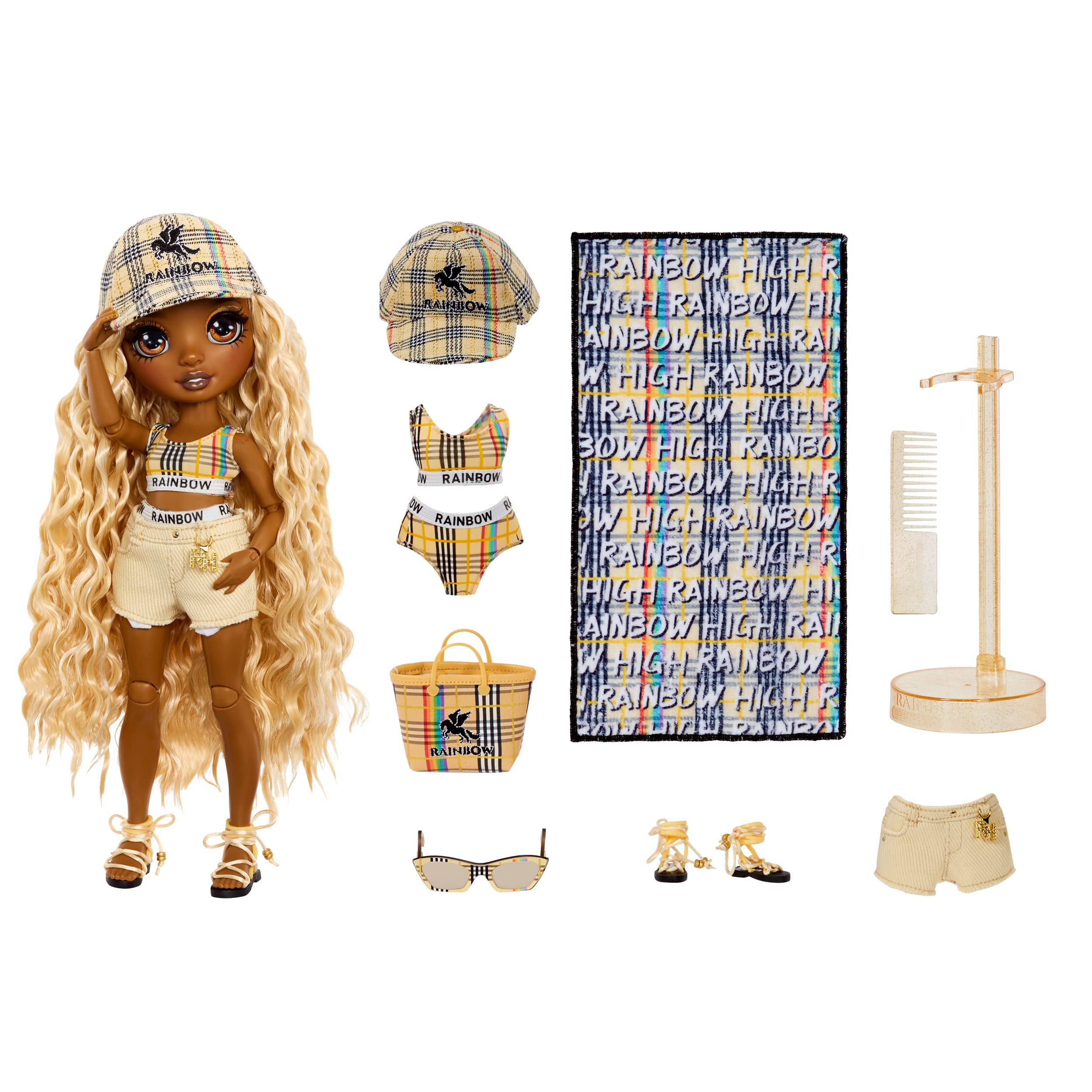 Rainbow High Pacific Coast Harper Dune- Sand (Light Yellow) Fashion Doll with 2 Designer Outfits, Pool Accessories Playset, Interchangeable Legs, Toys for Kids, Great Gift for Ages 6-12+ Years