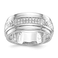 Jewels By Lux Solid 10K White Gold 1/8 carat Diamond Trio Mens Complete Wedding Ring Band Available in Size 9 to 11
