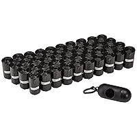 Amazon Basics Dog Poop Bags With Dispenser and Leash Clip, Unscented, Standard, 600 Count, 40 Pack of 15, Black, 13 Inch x 9 Inch