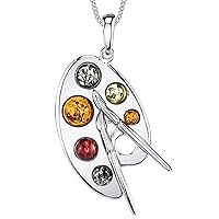 Metal Masters Baltic Amber Artist Painter Palette Sterling Silver Pendant Necklace Multi-Color 18