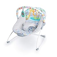 Bright Starts Baby Bouncer Soothing Vibrations Infant Seat - Removable -Toy Bar, Nonslip Feet, 0-6 Months Up to 20 lbs (Safari Fun)