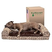 Furhaven Orthopedic Dog Bed for Large/Medium Dogs w/ Removable Bolsters & Washable Cover, For Dogs Up to 55 lbs - Plush & Southwest Kilim Woven Decor Sofa - Desert Brown, Large