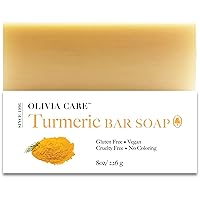Olivia Care Turmeric Bar Soap -Natural, Vegan & Organic - For Face & Body Exfoliate, Hydrate, Moisturize & Deep Clean - Triple-Milled - Infused with Antioxidants - 8 OZ