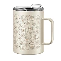 OGGI ThermoMug Stainless Steel Insulated Mug- Double Wall Vacuum Insulated w/Handle & Lid, Coffee Cup, Camping Mug, Travel Thermos, 14oz(420ml), Daisy